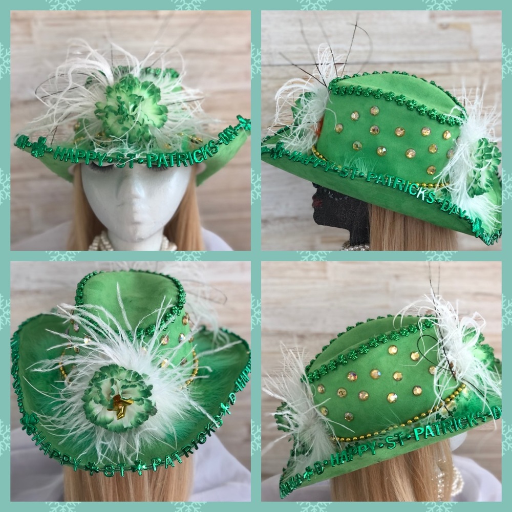 Green St Patrick’s Day Hat. Faux suede